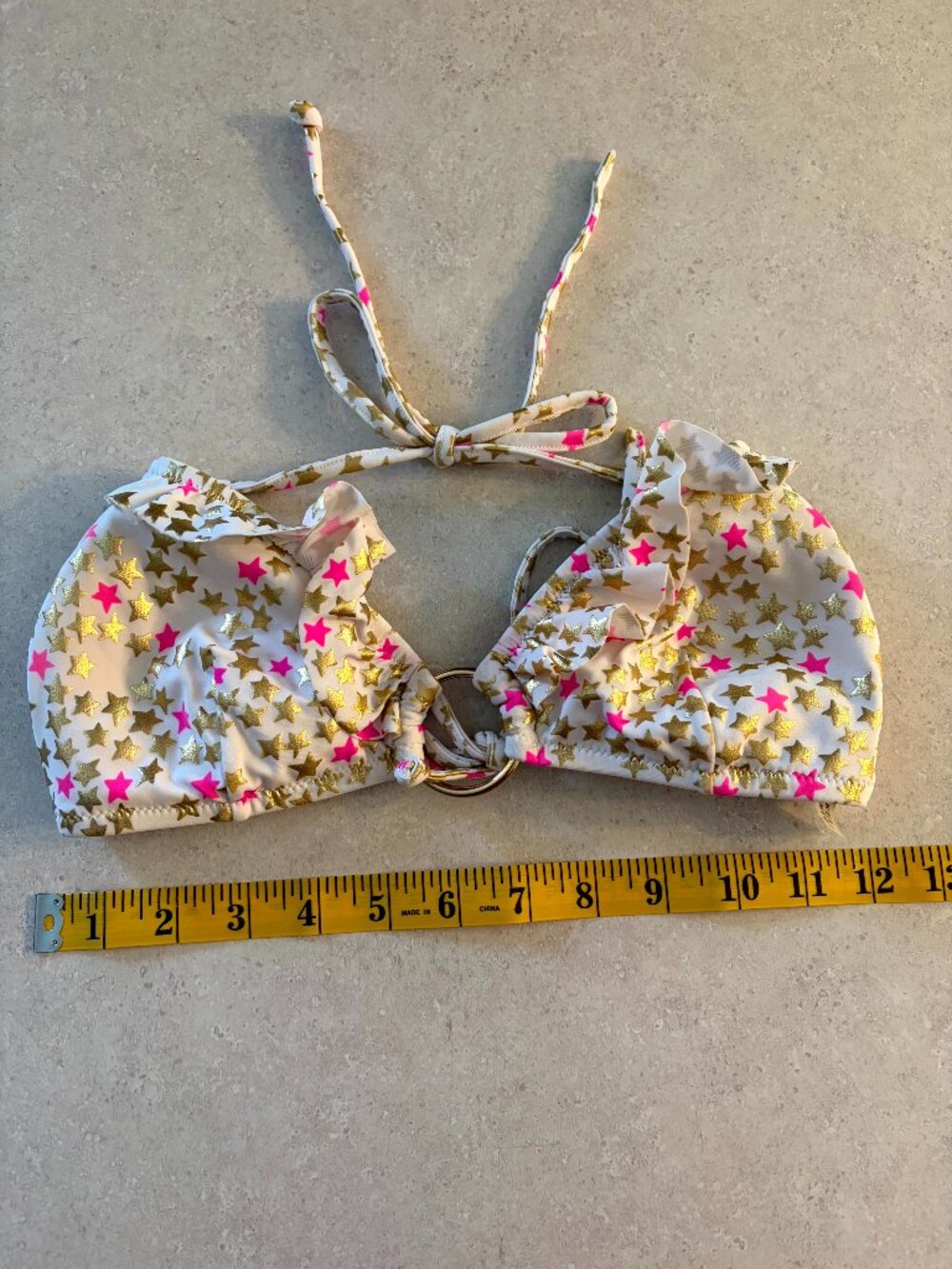 Victoria's Secret Bikini Top Halter Gold Stars Padded Beach Sexy Medium ruffles